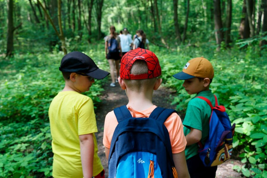 Dzieci na spacerze w lesie